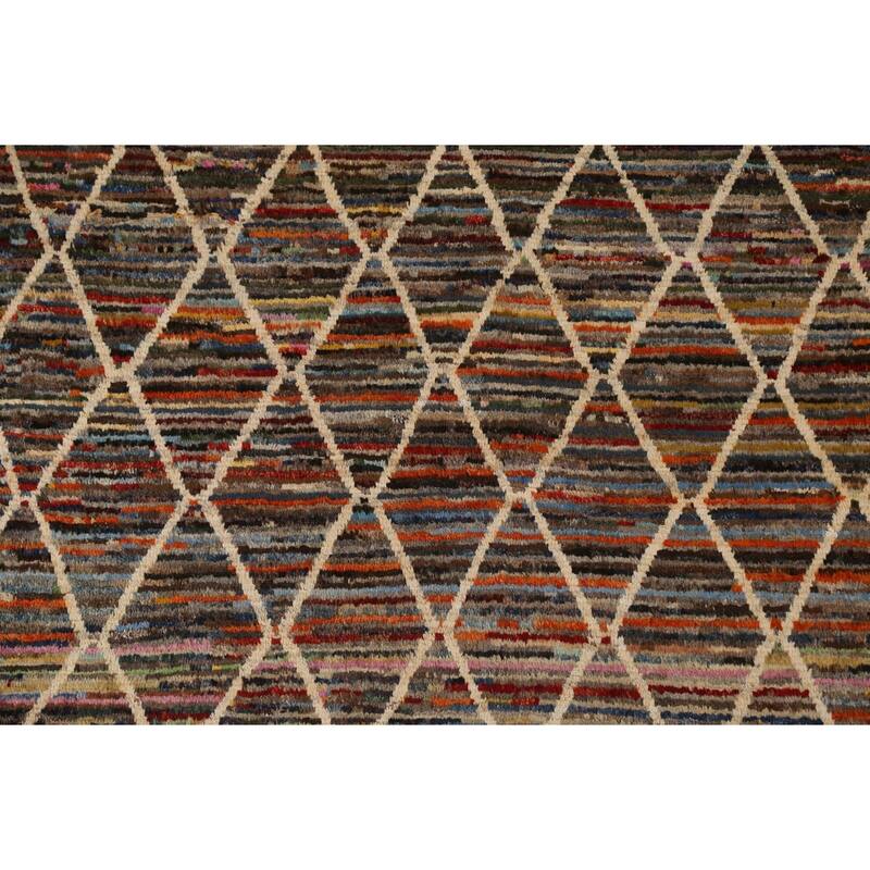 Hand Knotted Oriental 100% Wool Carpet Tribal Trellis Multi-Colored Moroccan Area Rug - 9' 10'' X 6' 5''