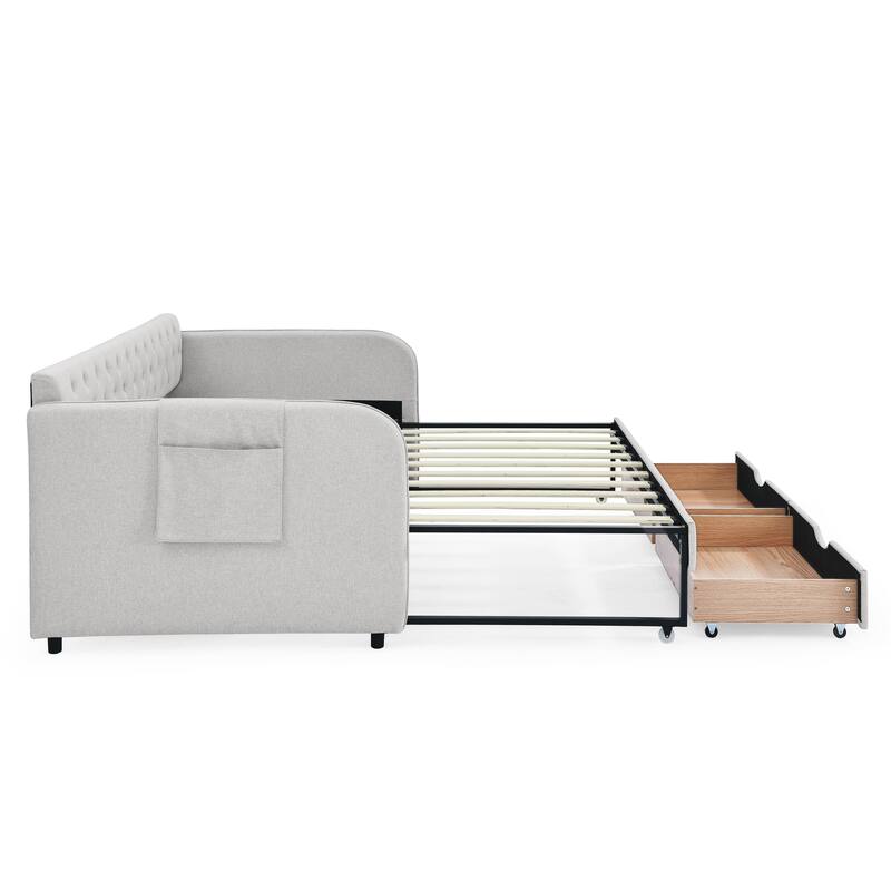Upholstery Daybed with Trundle Bed and Two Storage Drawers