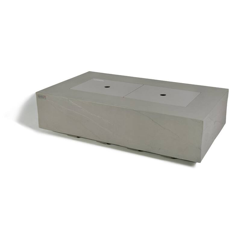 Elementi Plus Meteora Outdoor Fire Pit Table Concrete Rectangular 60000 BTU - 55.9 x 31.9 inches with Lid, Fire Glass, and Cover