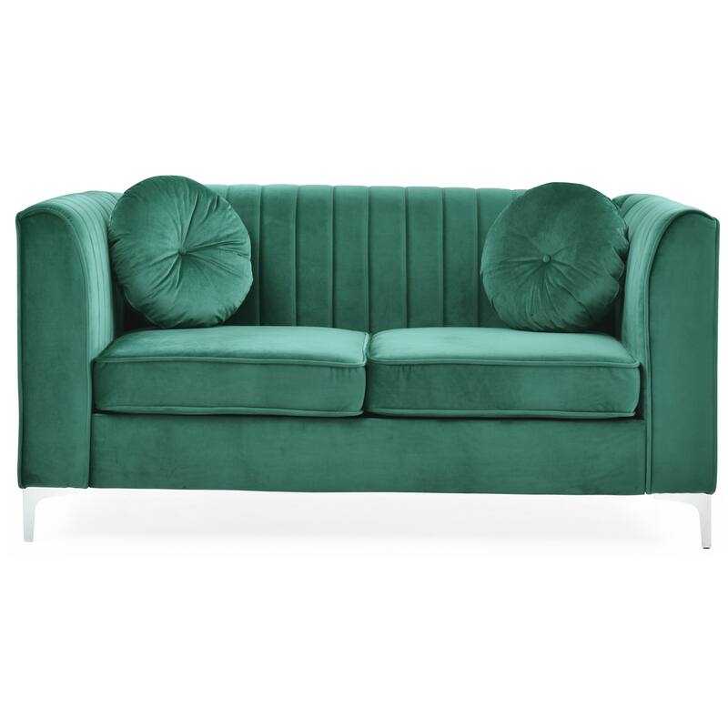 Velvet Microsuede Channel Tufted Loveseat with Throw Pillows - 65" - Green