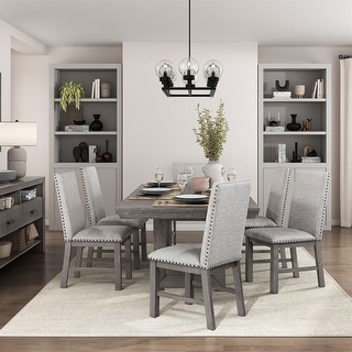 7 PCS Dining Set w/ Extension Leaf Table and 6 Upholstered Chairs - Bed ...