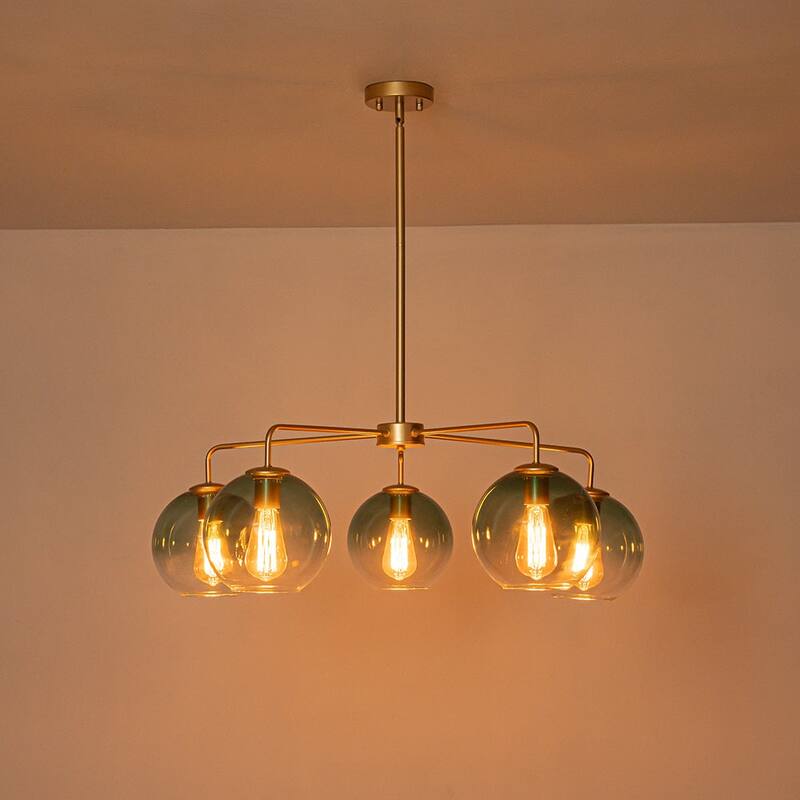 Mid-century 5-Light Glass Globe Bubble Round Chandelier - 35in Wide