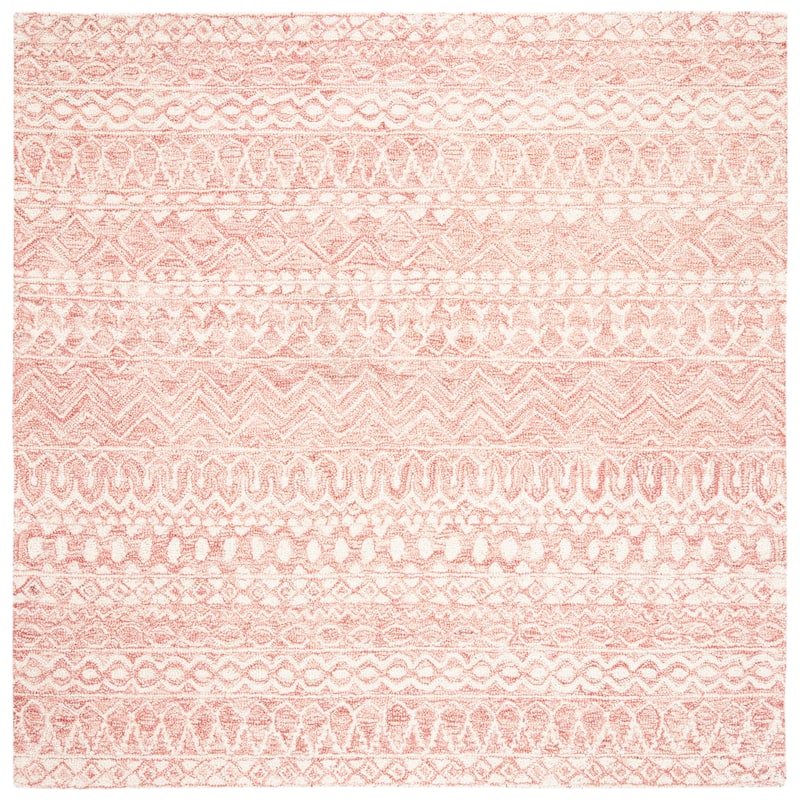 SAFAVIEH, Handmade Micro-Loop Fedosia Wool Rug - 5' Square - Pink/Ivory