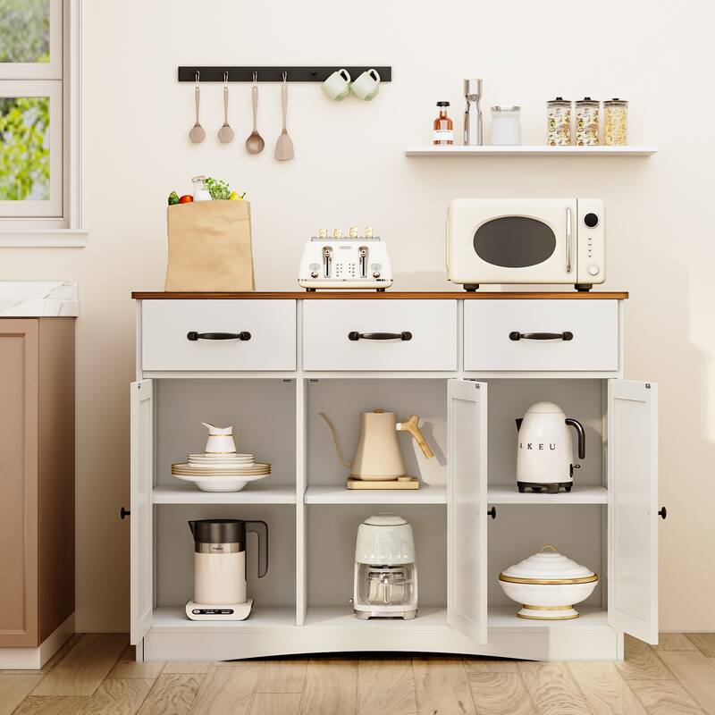 42.5" Farmhouse Buffets Sideboard, Modern Wood Kitchen Storage Cabinet with Adjustable Shelf