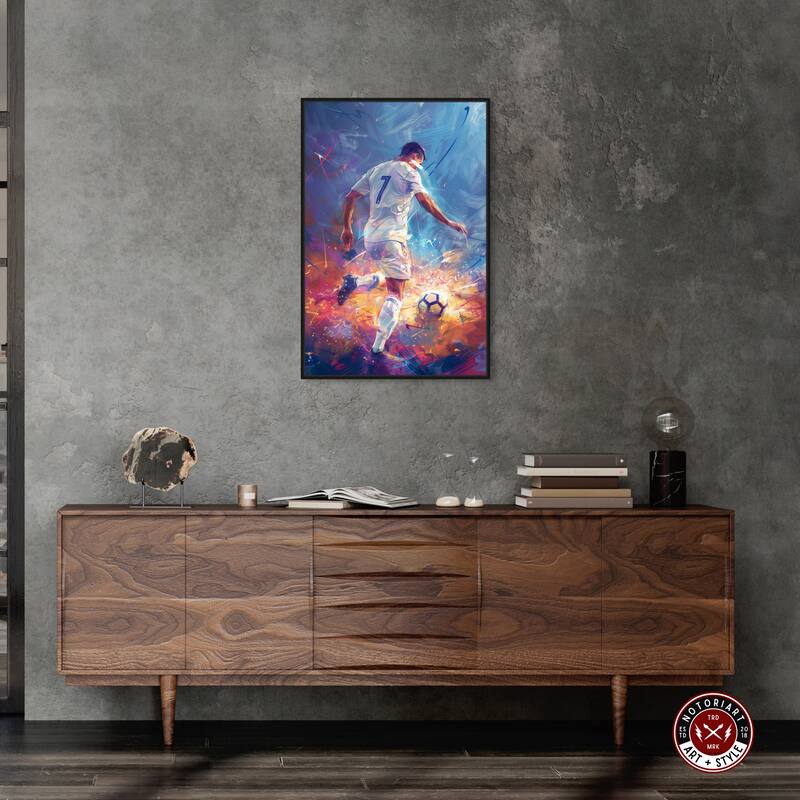 Notoriart Bold And Colorful Soccer Player Ii Framed Soccer 1 Piece Canvas Wall Art