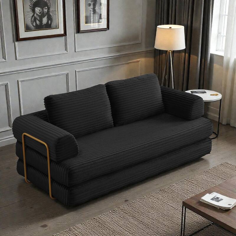 Convertible Sofa Bed Futon, Corduroy Folding Floor Couch with Pillows, Boneless Sleeper Mattress for Living Room