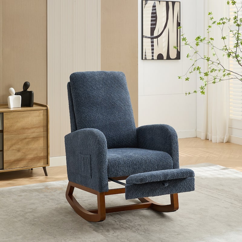 GDFStudio - Amelia Boucle Upholstered Rocking Chair with Retractable Footrest and Wingback Design - 25.4"W