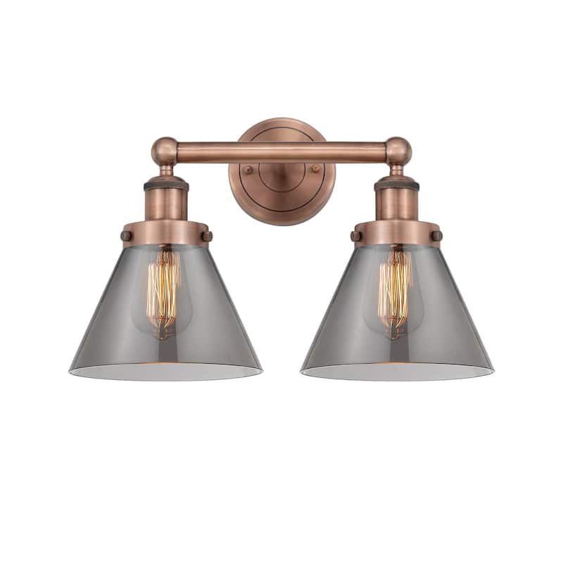Innovations Lighting 616-2W-10-16-L Cone Vanity Cone 2 Light 16" Wide - Antique Copper / Plated Smoke