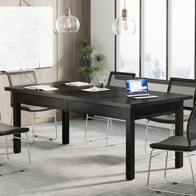 Wood/ Metal Rectangular Conference Table for Home Office - N/A