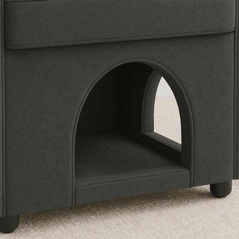 Gray Bunny-Ear Pet-Friendly Armchair with Hideaway, Scratch-Resistant Fabric, Triple-Entry, Compact Design
