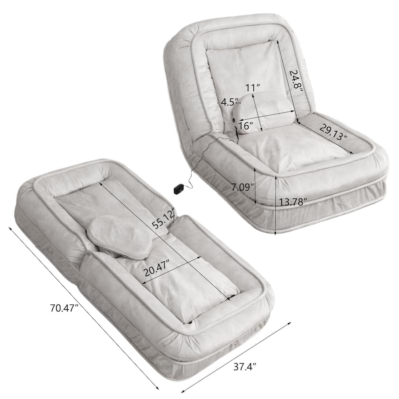 Upholstered Human & Pet Bed with 5 Adjustable Positions, Massage Pillow & 2 Soft Pillows, Brown