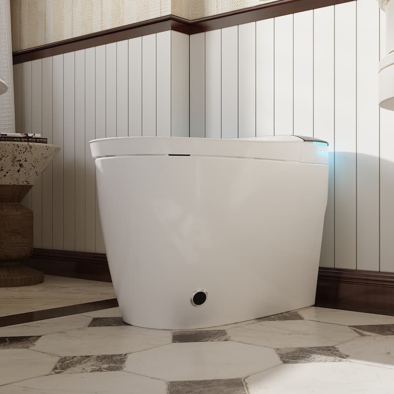 Smart One-Piece Toilet with Built-in Bidet, Heated Seat, Auto Open Lid, UV-C Sterilization, Remote Control, White