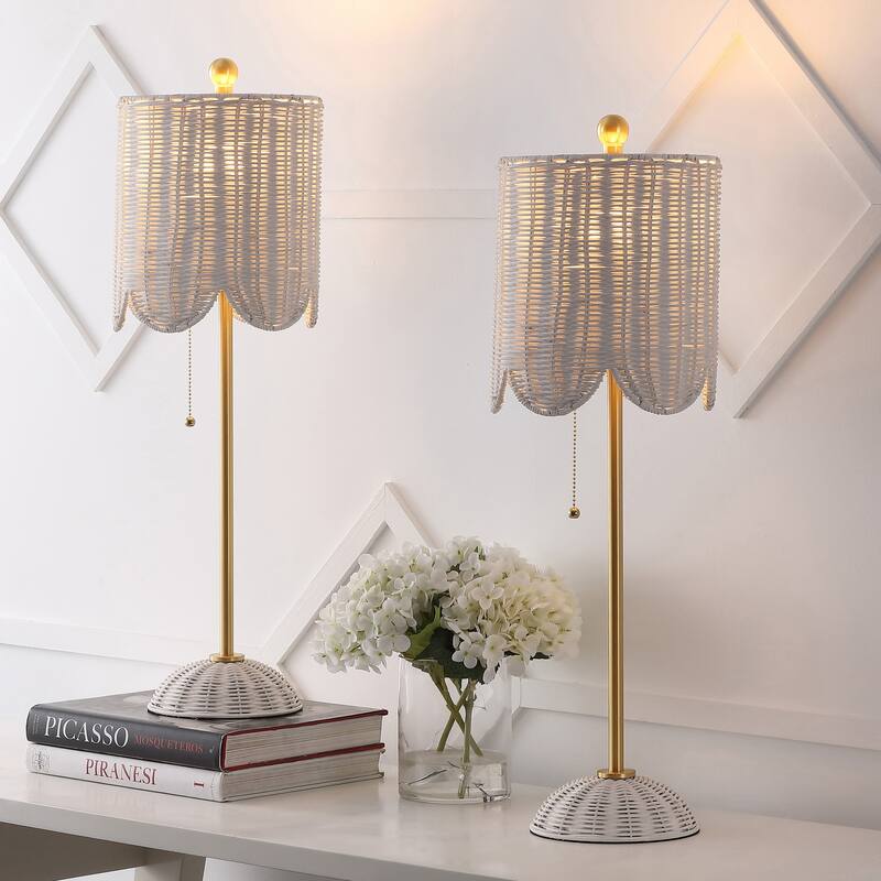 27.5" LED Table Lamp with Pull Chain (Set of 2), by JONATHAN Y - 27.5" - White/Brass Gold