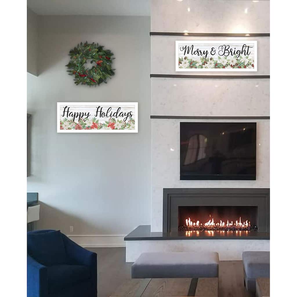 Trendy Decor 4U "Merry & Bright Holiday; Happy Holidays to YOU" Printed Framed Wall Art by Cindy Jacobs