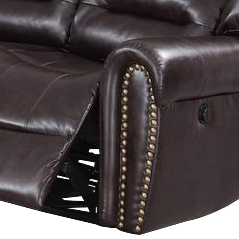 Qox Power Reclining Sectional Sofa Set, USB Port, Bonded Leather, Brown