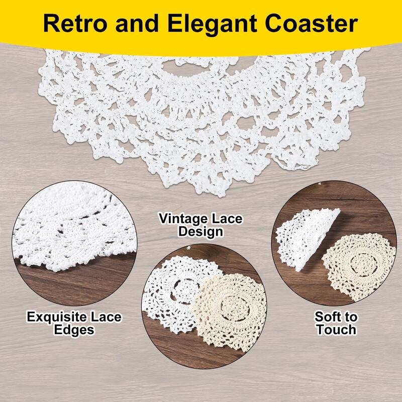 Crochet Doilies, 2 Pcs Handmade Lace Crochet Placemat Coaster, White