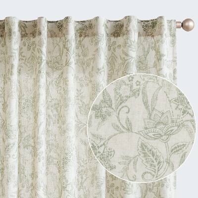 Floral Curtains Linen Curtains Curtains 84 Inches Long Light Filtering Kitchen Window Back Tab Semi Sheer Curtains 2 Panels
