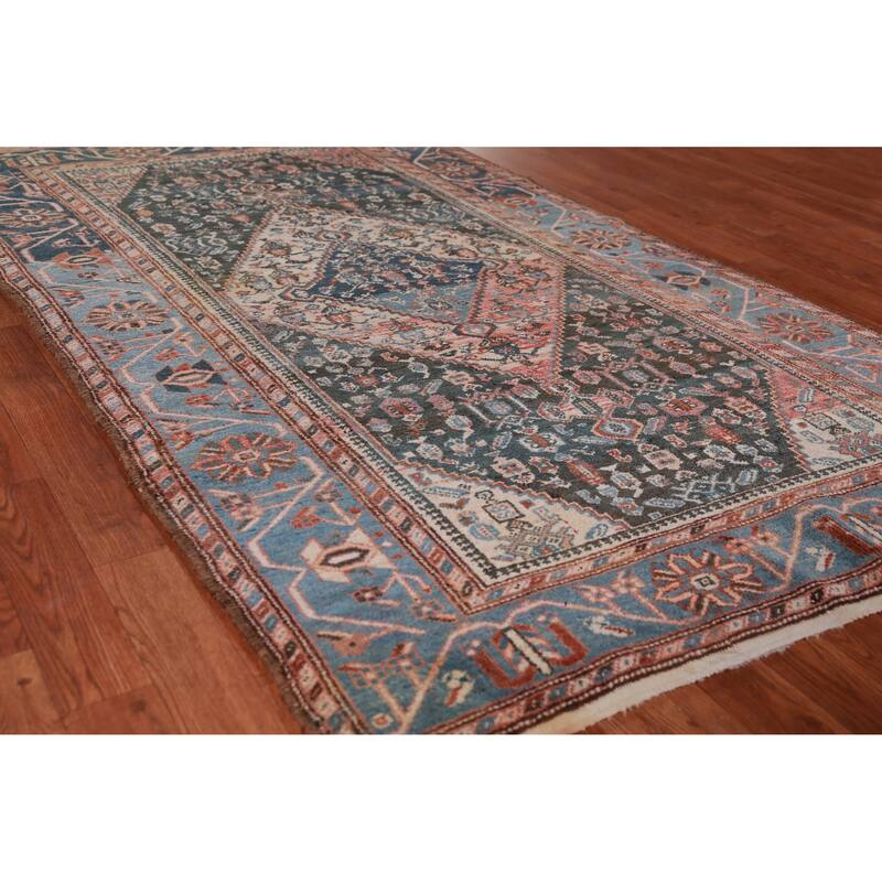 Hand Knotted Oriental 100% Wool Carpet Traditional Medallion Navy Blue & Blues Malayer Area Rug - 7' 0'' X 4' 0''