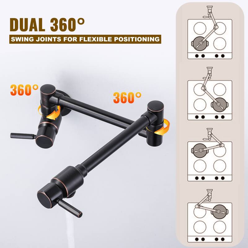 WOWOW Wall Mounted Pot Filler Faucet with Double Joint Swing Arms