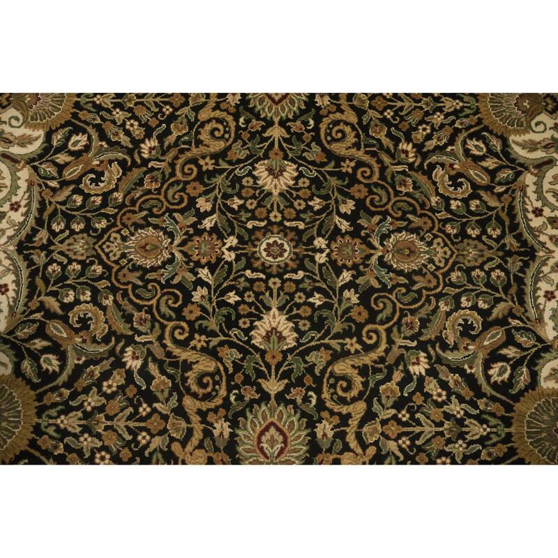 Hand Knotted Oriental 100% Wool Carpet Traditional Floral Black Agra Area Rug - 11' 11'' X 9' 2''