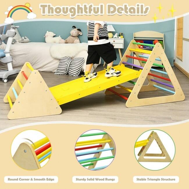 3 in 1 Kids Climbing Ladder Set of 2 Triangle Climbers with Ramp for Sliding - 43" x 19" x 3" (L x W x H)