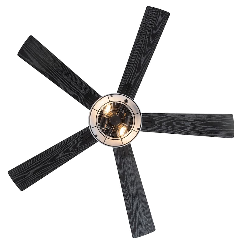 Hudson River of Goods White and Black Metal 52-inch 2-Light Ceiling Fan - 52" x 52" x 13.5"/18.5"