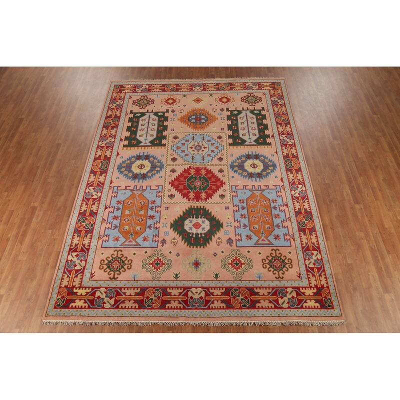 Geometric Kazak Oriental Area Rug Hand-Knotted Wool Carpet - 8'10"x 11'9"