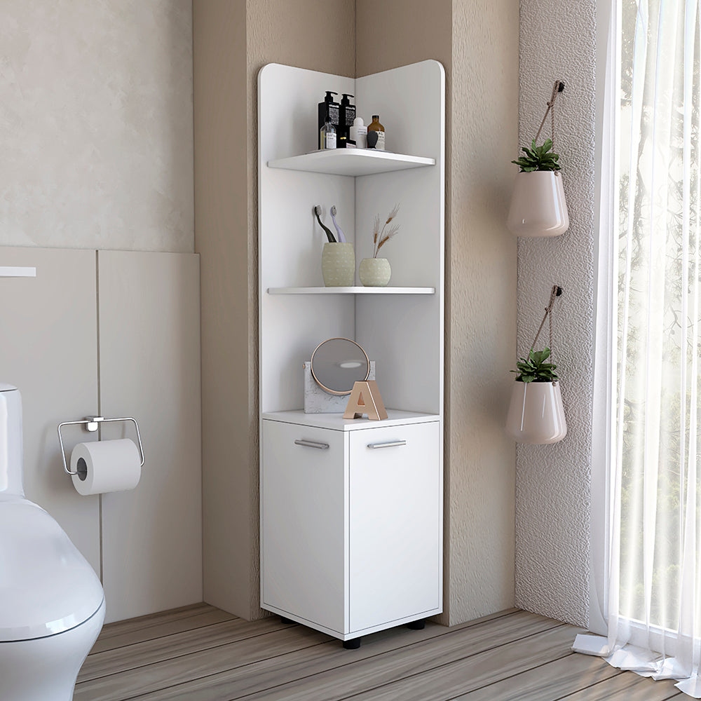 Tall corner clearance linen cabinet
