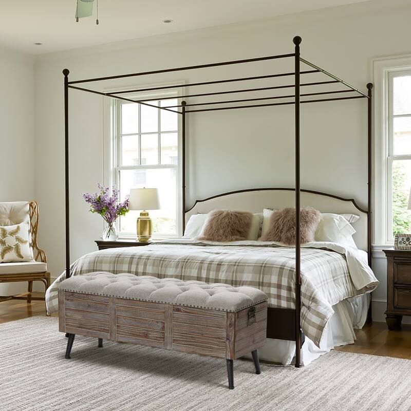 Natural Wood Upholstered Bedroom and Entryway Storage Bench - 20.08" H x 47.24" W x 15.75" D