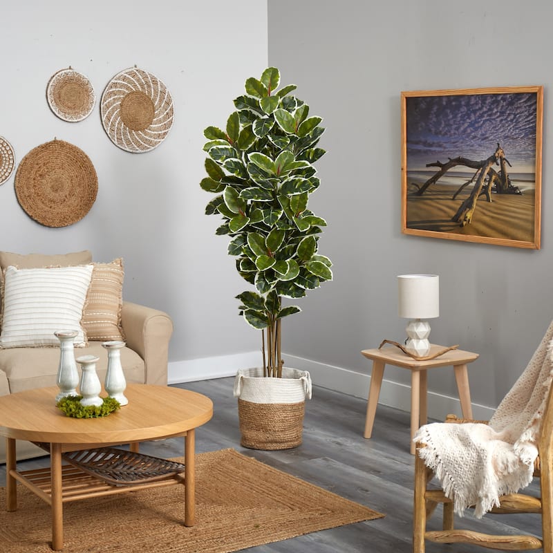 Artificial Oak Tree 6ft Indoor Outdoor UV Resistant - Handmade Jute Cotton Planter Home Decor - Green - 61 Inches and Over