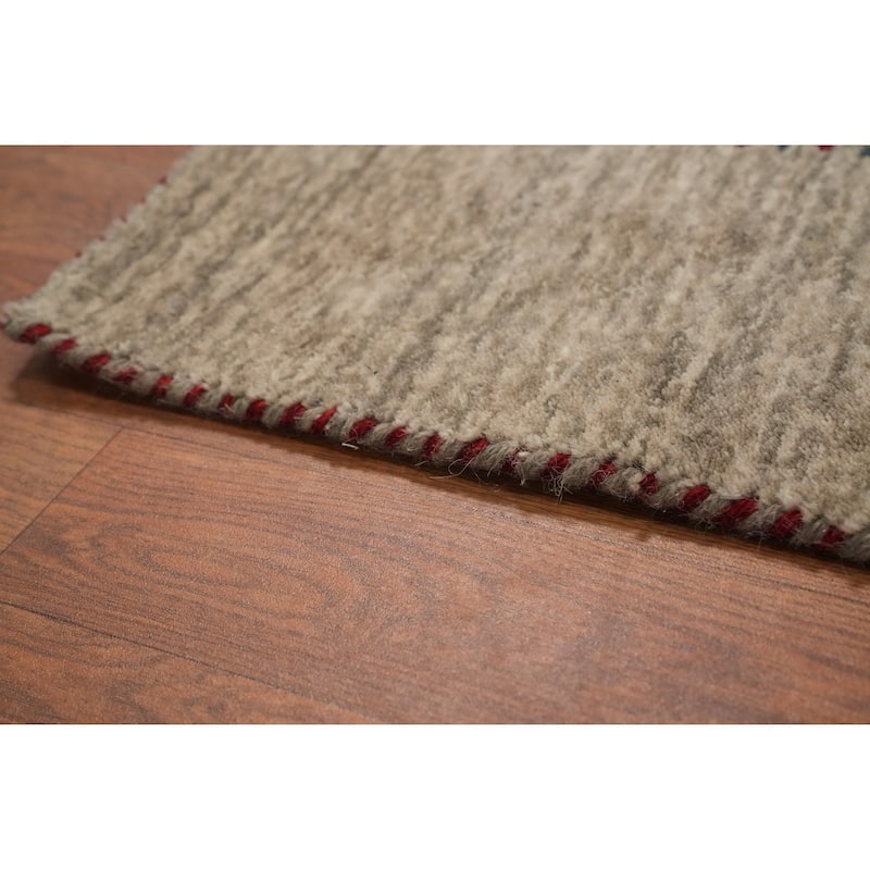 Hand Knotted Oriental 100% Wool Carpet Tribal Animal Pictorial Beige & Ivories Gabbeh Area Rug - 9' 9'' X 8' 2''