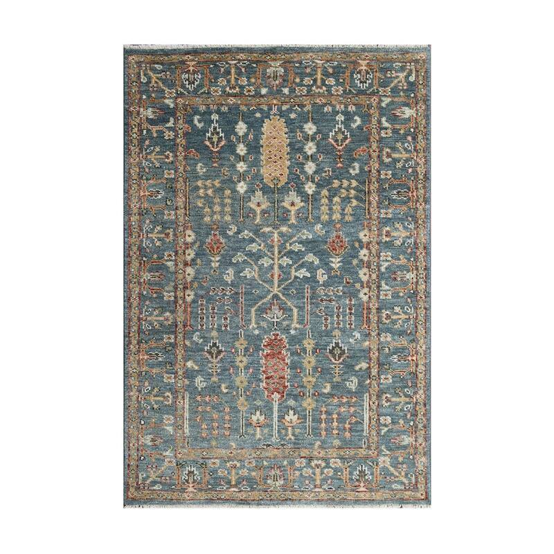 LoomBloom Slate Hand Knotted Traditional Oushak 100% Wool Area Rug