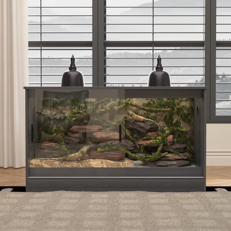 Glass Enclosure with Sliding Doors –Lizard, Gecko, 120 Gallon Wooden Reptile Terrarium Tank with Sliding Doors & Ventilation