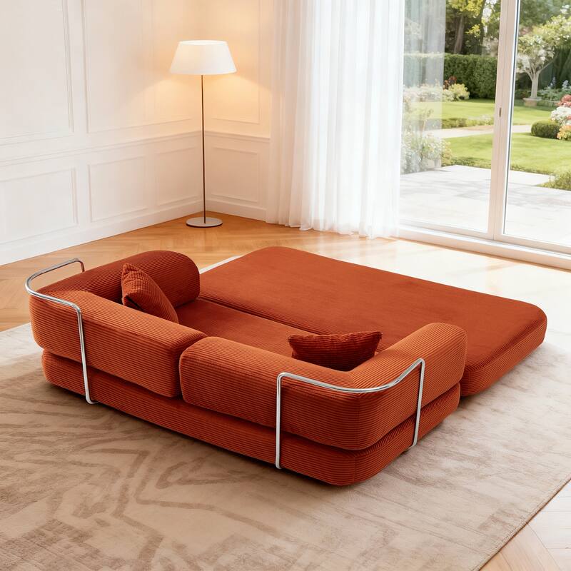 Modular Convertible Sofa Bed Floor Couch with Steel Frame, Simple Sofa Couch Lounge Sleeper Bed for Living Room