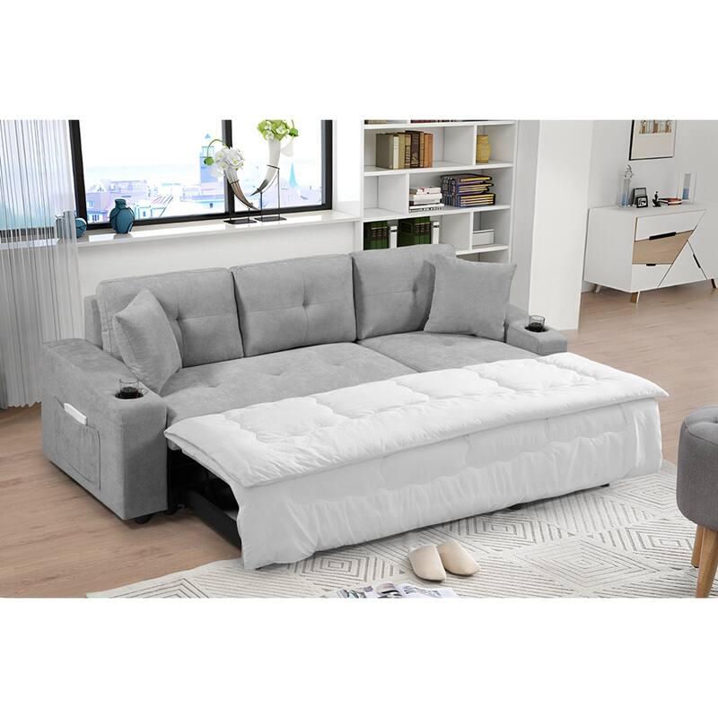 Upholstered Pull Out Sectional Sofa with Storage Chaise