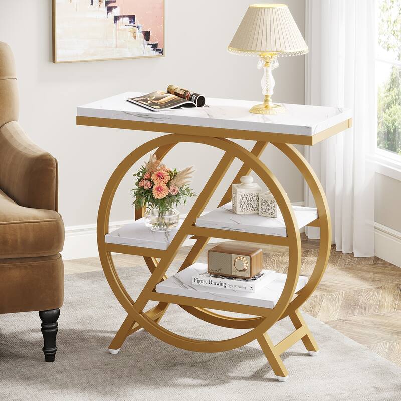 End Table Set of 2, 3-tier Narrow Side Table with Storage for Living Room - 11.8" D x 25.59" W x 26.18" H