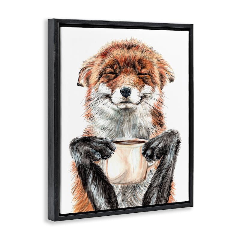 Stupell Happy with Coffee Framed Floater Canvas Wall Art Design by Holly Simental