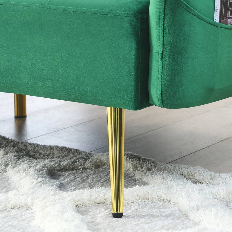 Velvet Futon Sofa Bed with Folded Armrests