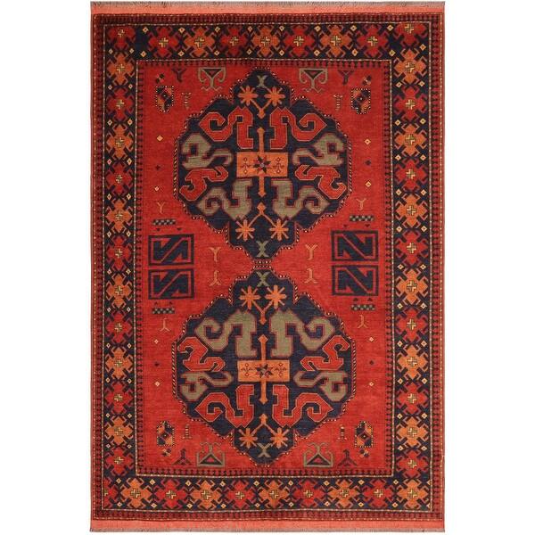 slide 1 of 8, Antique Tribal Kargahi Emelia Rust Blue Wool Rug - 6'6 x 10'0 - 6'6" x 10'0"