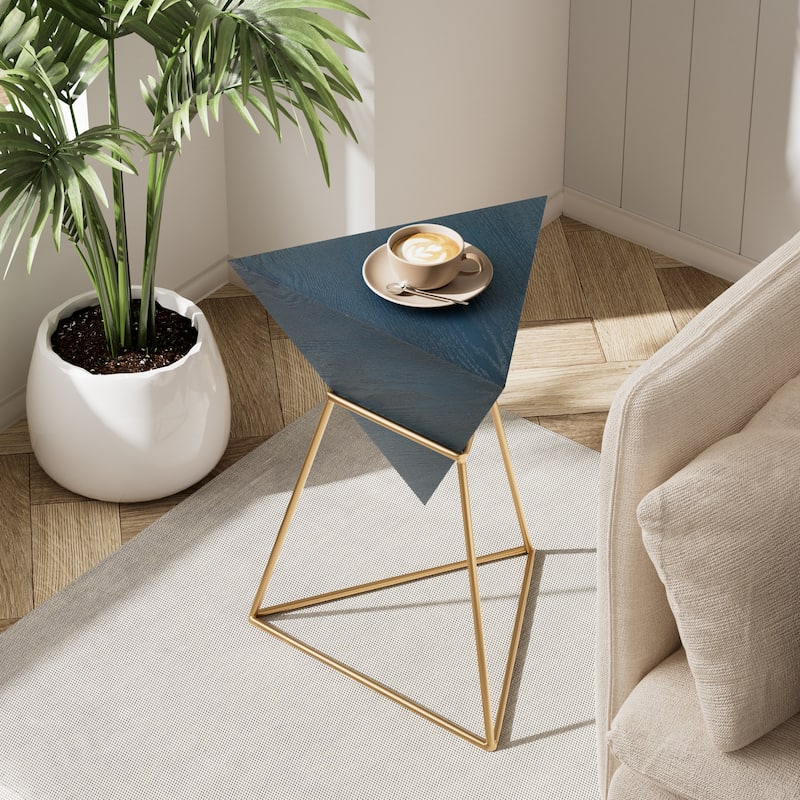 COZAYH Modern Geometric End Table with Wooden Top and Metal Base, Unique Pyramid Side Table Plant Stand for Office, Triangle