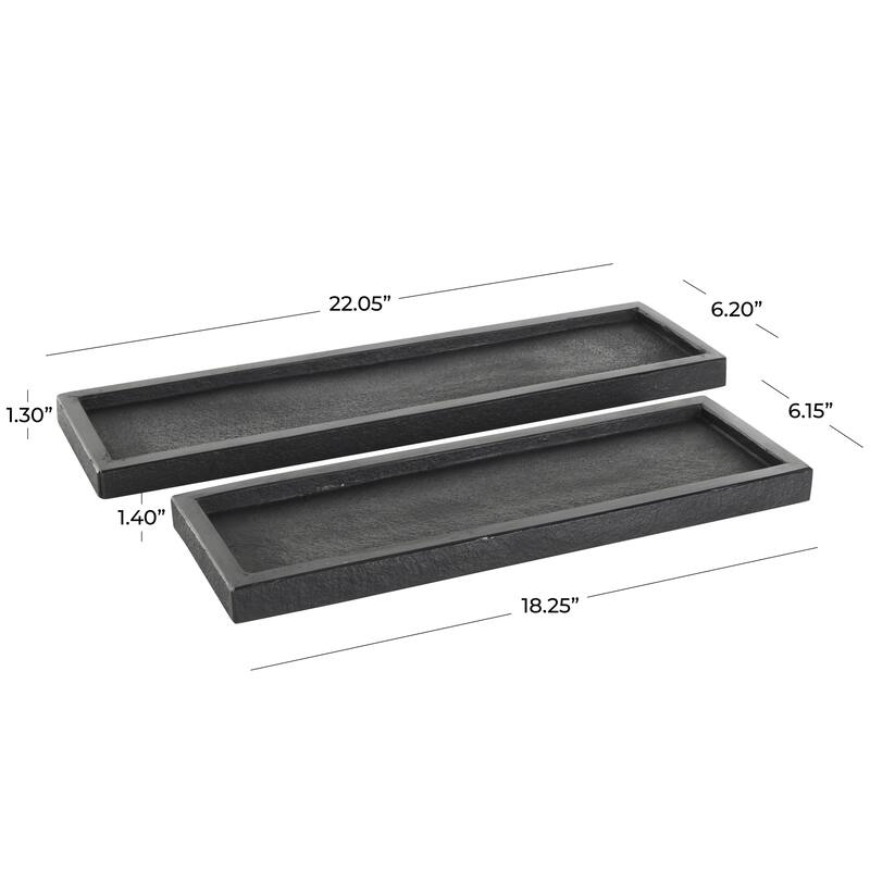 Marble Minimalistic Textured Square Living Room Decor Tray - Set of 2 Black - Roche River Decor