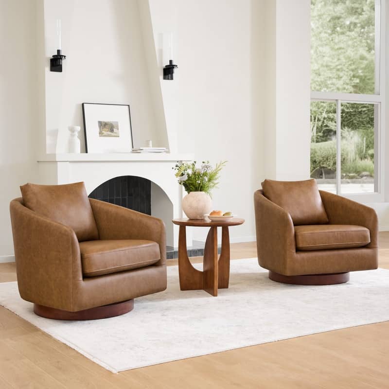 Spruce & Spring Classic Swivel Club Accent Chair with Back Cushion & Solid Wood Frame