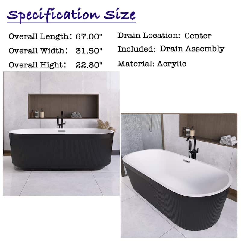 Acrylic Freestanding Flatbottom Soaking Bathtub