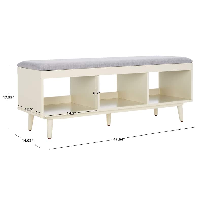 SAFAVIEH Cricket Mid-Century Modern Open Shelf Storage Bench with Cushion
