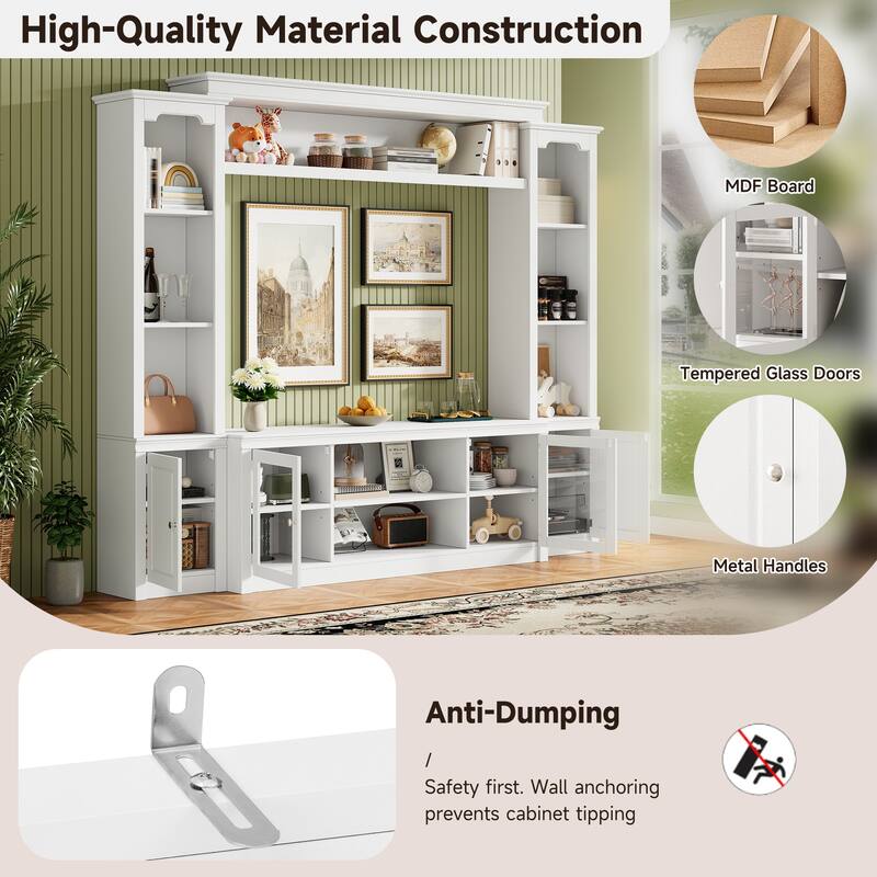 Living Room Entertainment Center Wall Unit Media Console for TVs Up to 65", Integrated TV Stand Bookshelf and Display Cabinet