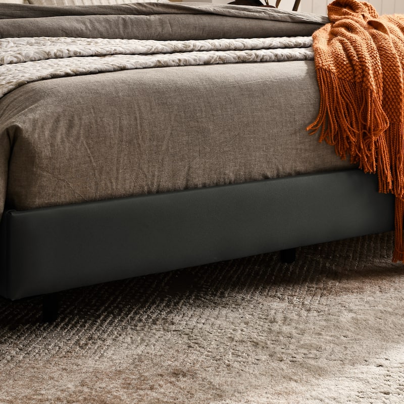 Queen Low Profile Bed Frame Upholstered Platform Bed with Wall Mounted Headboard and Wood Slats, No Box Spring Needed, Grey