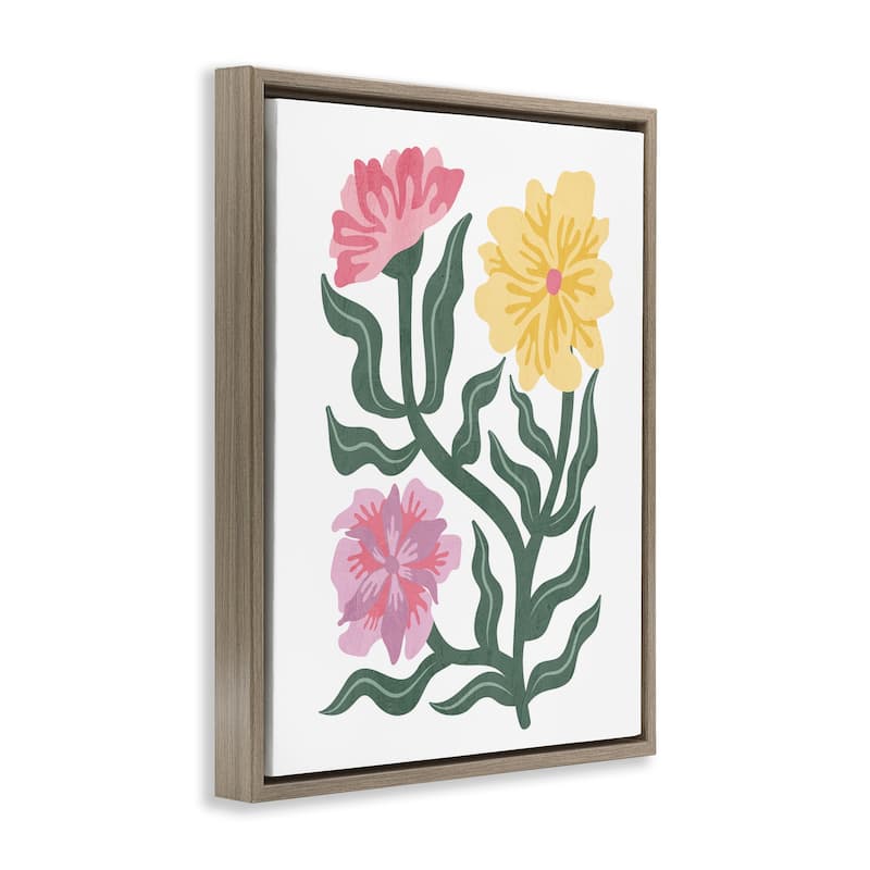 Stupell Modern Blooms with Curved Leaves Framed Floater Canvas Wall Art Design By Kim Allen