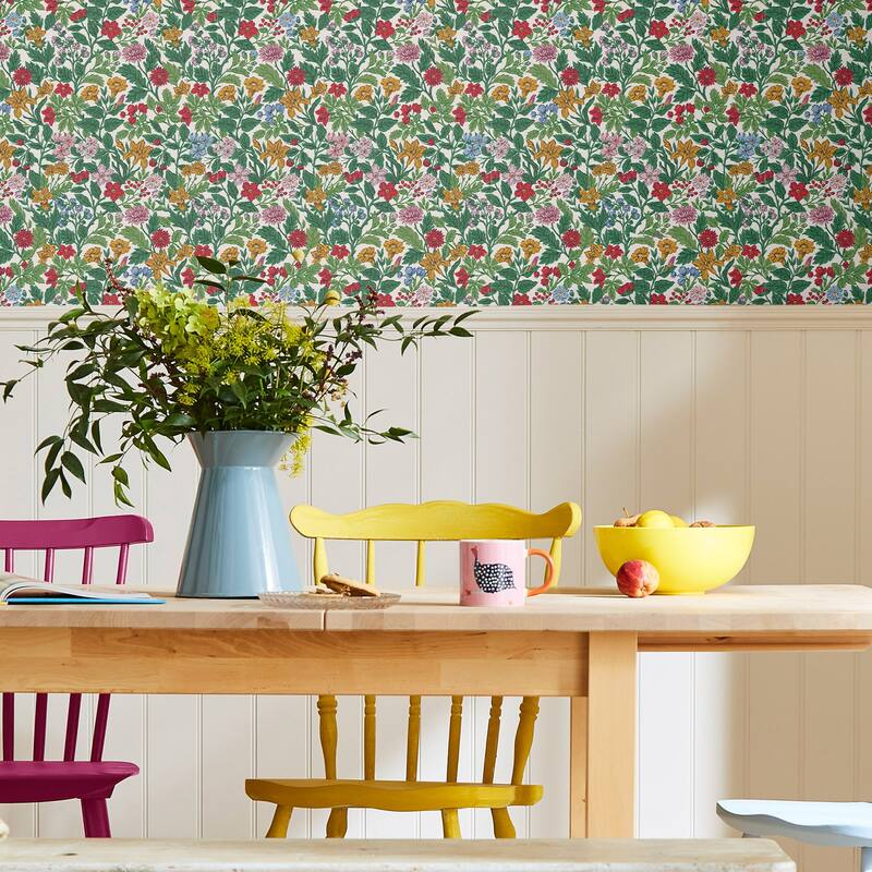 Joules Arts and Crafts Floral Rainbow Wallpaper