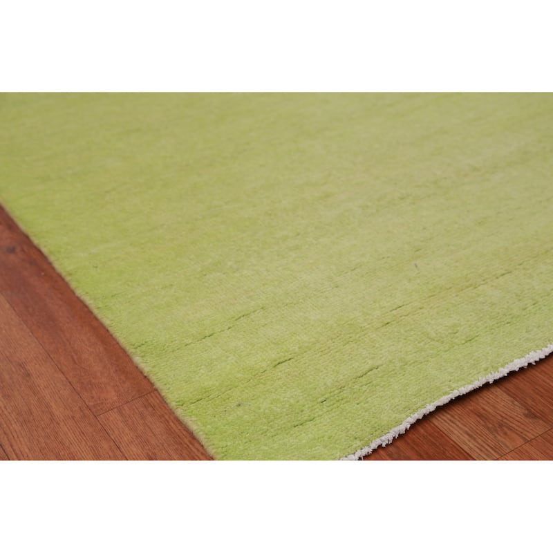 Hand Knotted Oriental 100% Wool Carpet Modern Solid Green Gabbeh Area Rug - 13' 11'' X 9' 10''