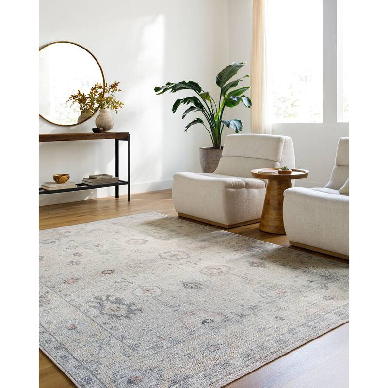 Livabliss Traditional Marlon Border Area Rug - 2'7" x 7'3" - Gray/Ivory